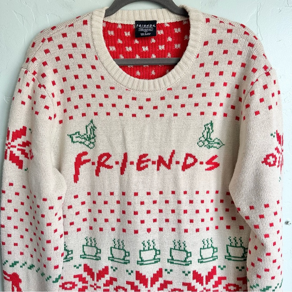 FRIENDS TV Series Cream Red Holiday Christmas Sweater Unisex‎ Size Large EUC - Picture 2 of 6